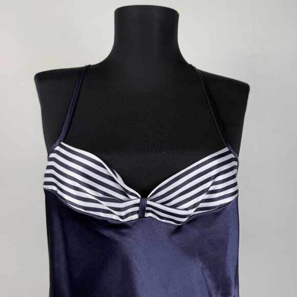 Vintage Petra Fashions Navy Slip Dress Medium Strappy Nightgown Made in USA - Picture 1 of 6